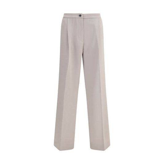 Cruna Beige Polyester Casual Pants with wide leg, front zip, button fastening, and slash pockets. Versatile Italian design.
