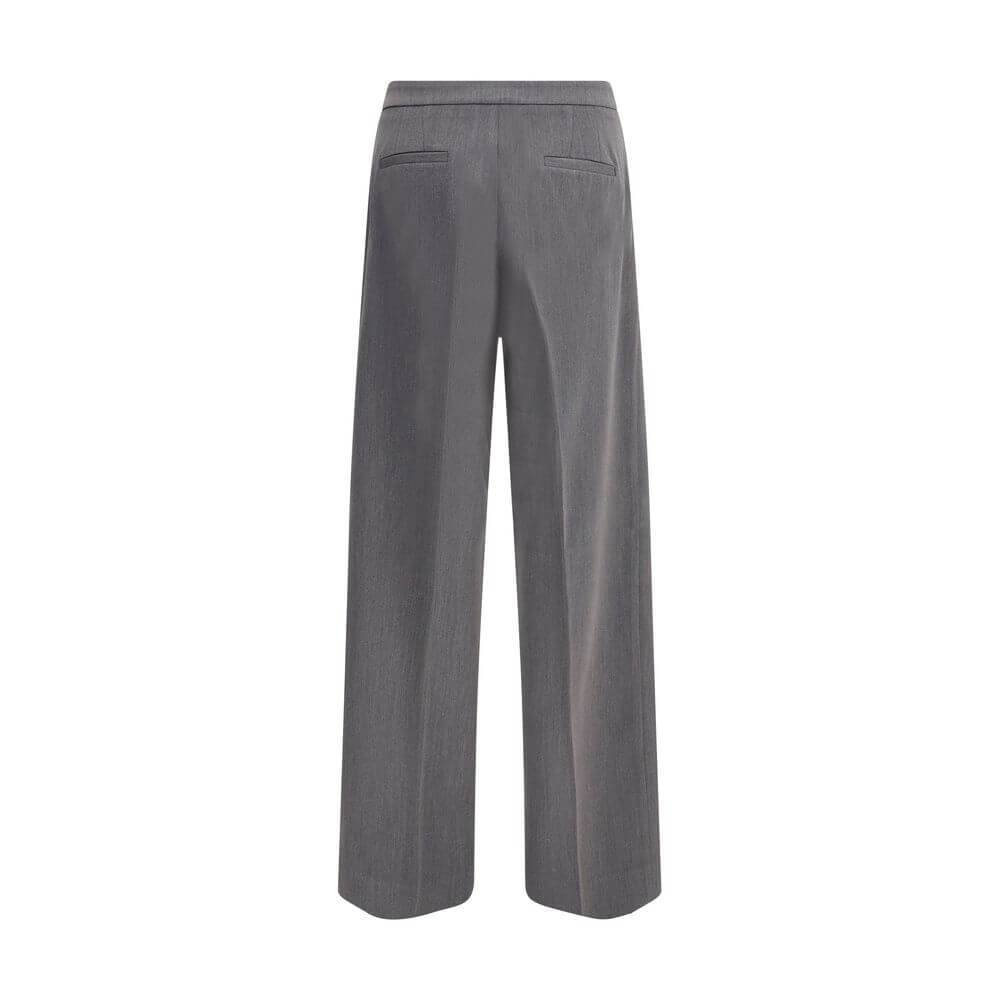 Back view of Cruna Gray Polyester Casual Pants with wide-leg design and welt pockets, perfect for versatile sophisticated looks.