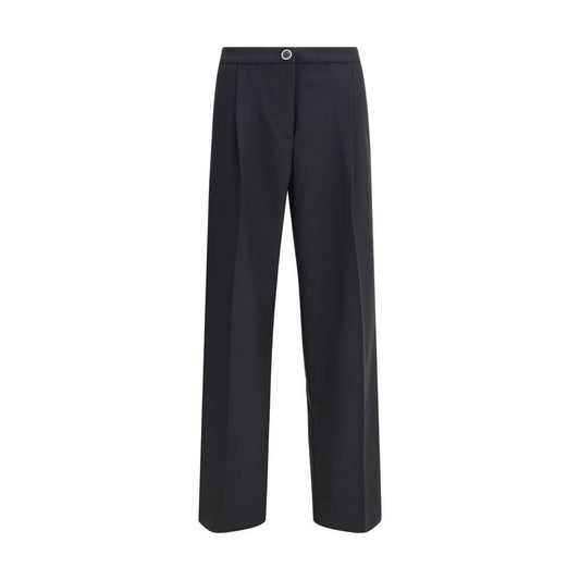 Cruna Black Polyester Casual Pants with wide leg design; front zip, button closure, and pockets; versatile and stylish for casual looks.