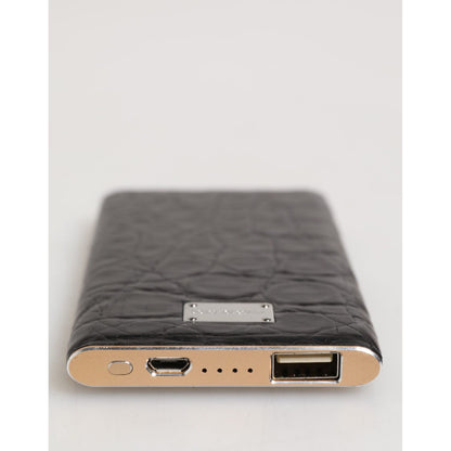 Dolce & Gabbana Black Leather Embossed Exotic 3000mAh  Power Bank Charger USB