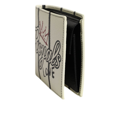 Dolce & Gabbana White Leather DG Crown Royals Bifold Card Holder Wallet