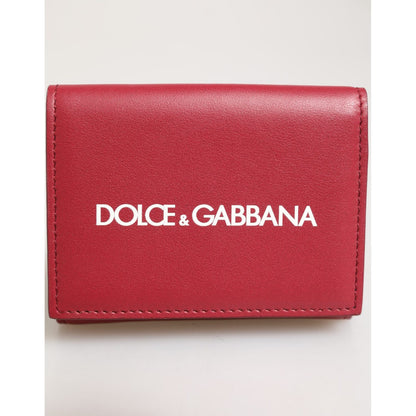 Dolce & Gabbana Red Leather Bold Logo Print Trifold Men Card Holder Wallet