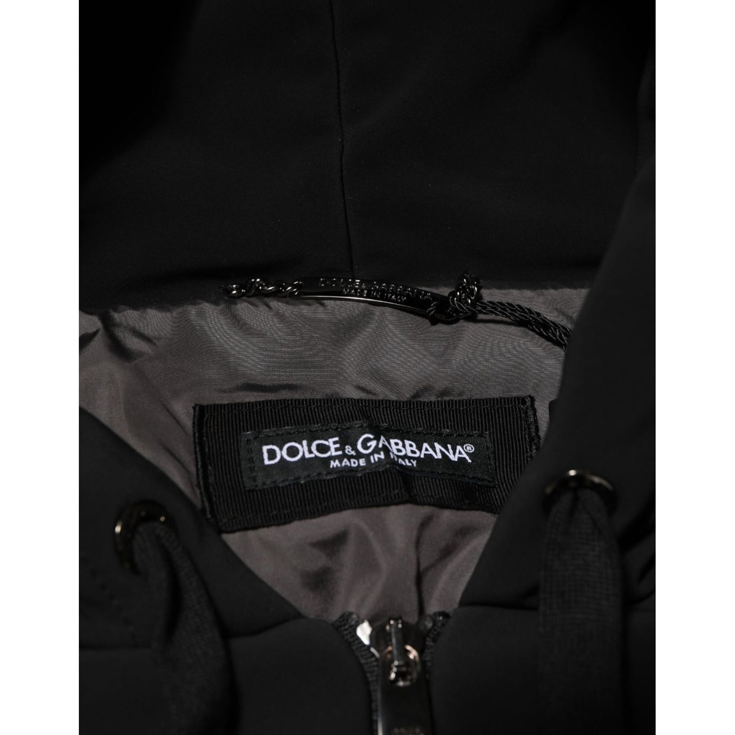 Dolce & Gabbana Black Cotton Quilted Studded Sleeve Hoodie Jacket