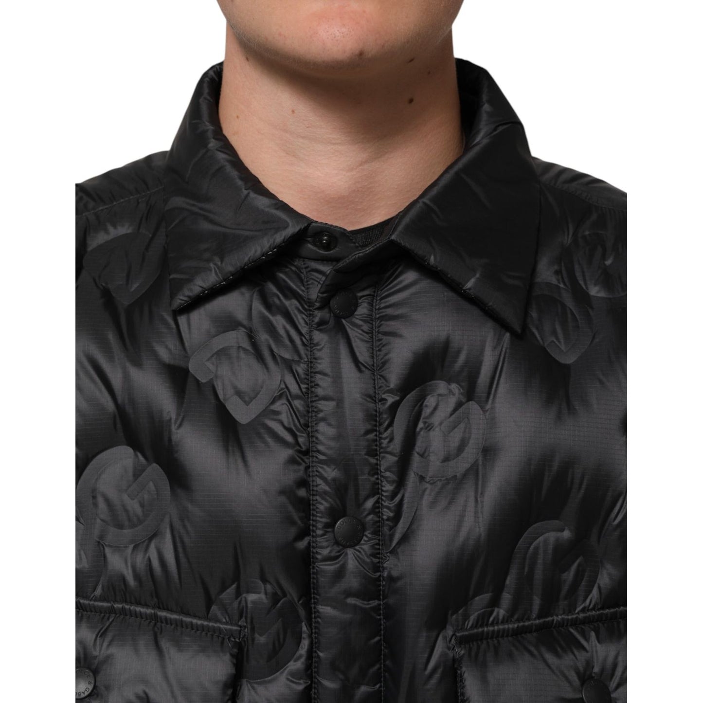 Dolce & Gabbana Black Quilted DG Logo Nylon Puffer Jacket