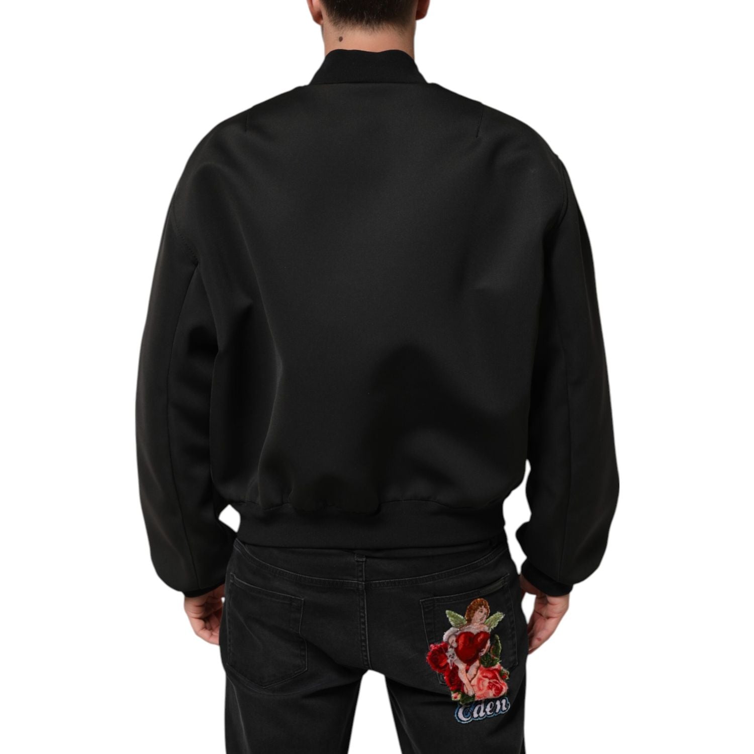 Dolce & Gabbana Black Polyester Logo Plaque Bomber Jacket