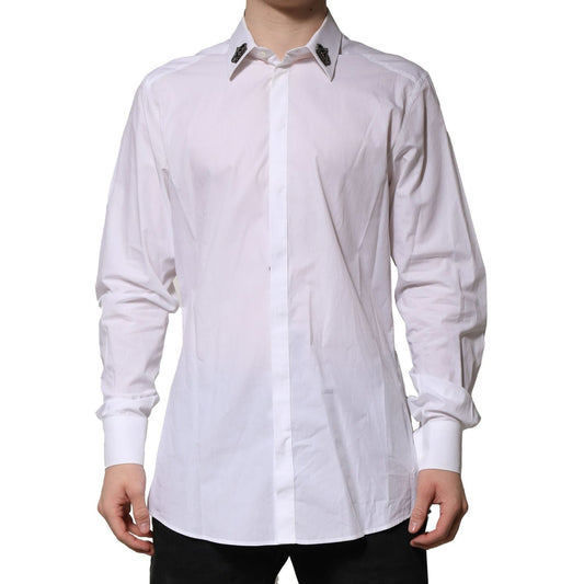 Dolce & Gabbana White Cotton Crown Collar GOLD Formal Shirt