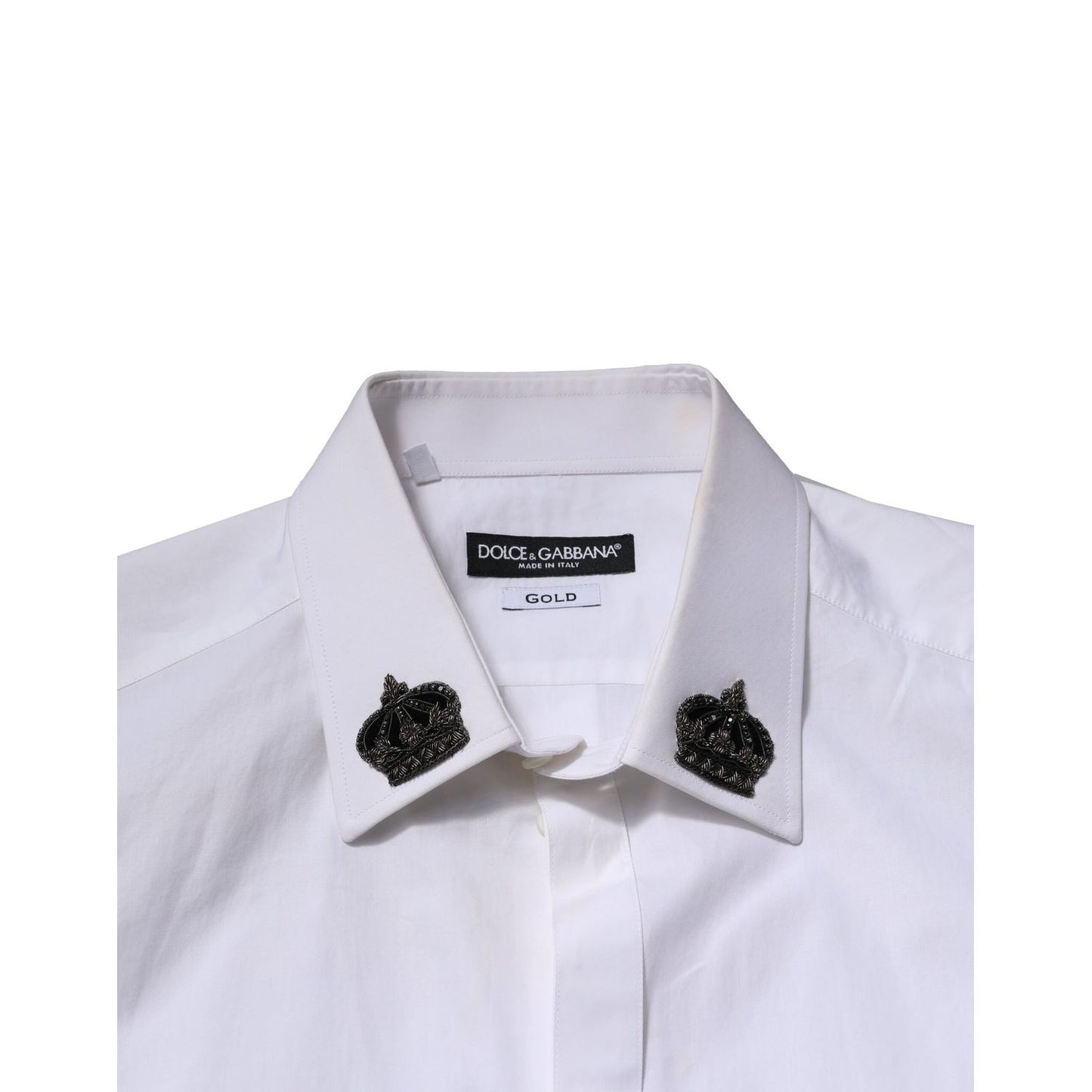 Dolce & Gabbana White Cotton Crown Collar GOLD Formal Shirt