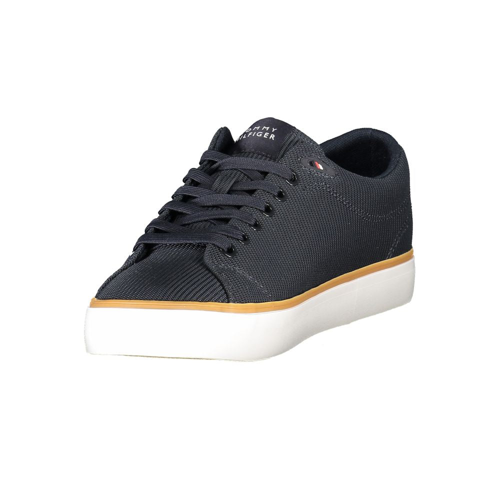 Tommy Hilfiger Blue Polyester Men Sneaker with lace-up design and contrasting details, showcasing brand logo.