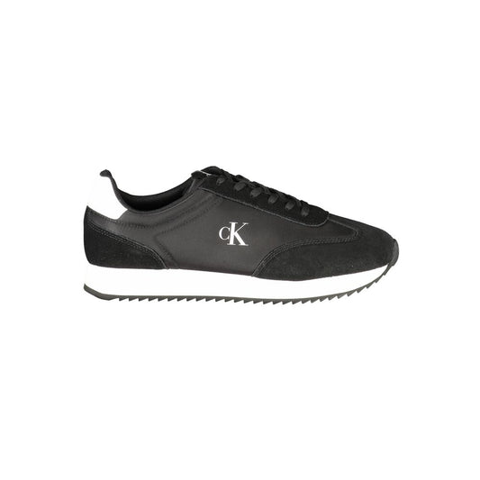Calvin Klein Black Leather Men Sneaker with contrasting white accents and iconic CK logo