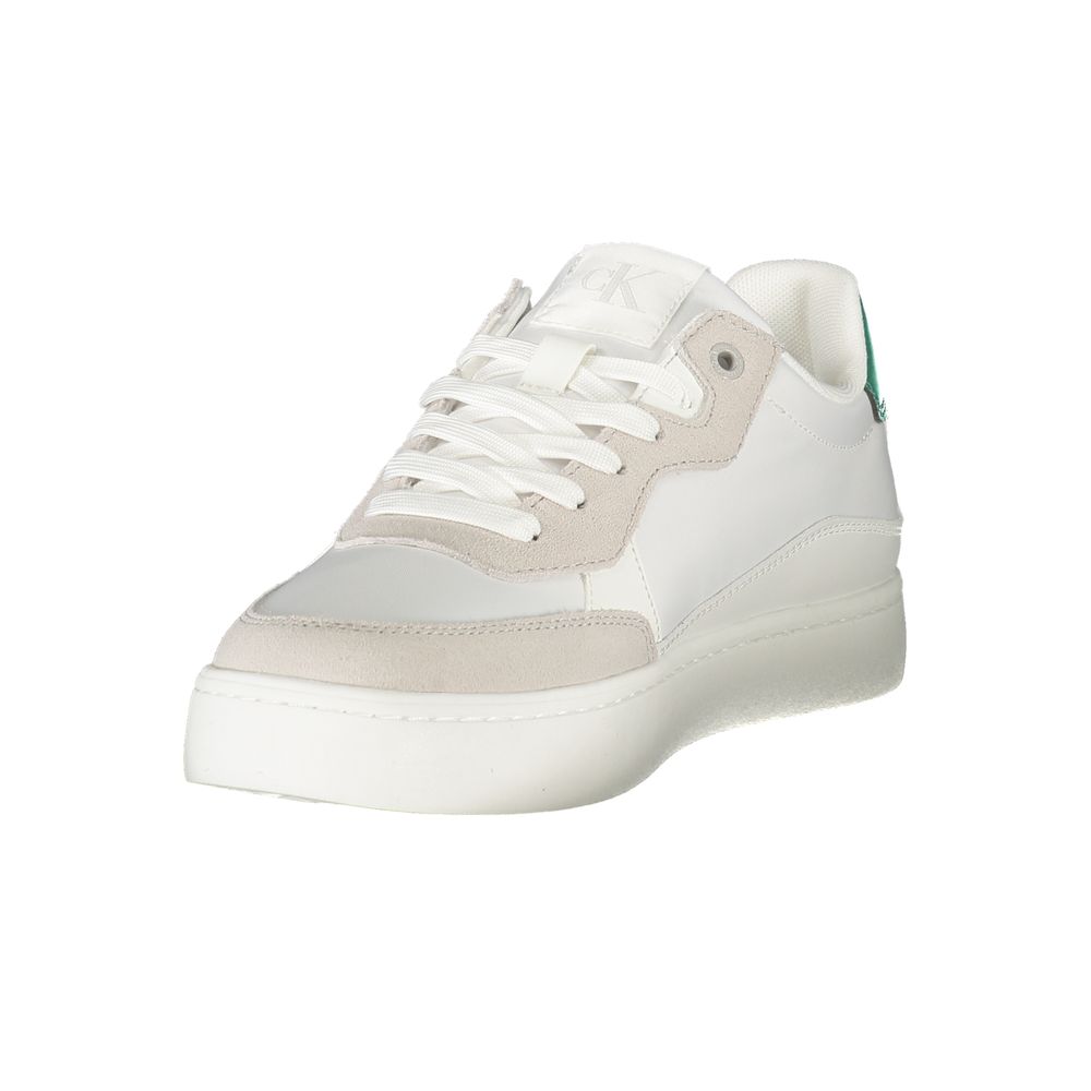 Calvin Klein White Leather Men Sneaker with lace-up design and logo print, offering comfort and style for the modern trendsetter.