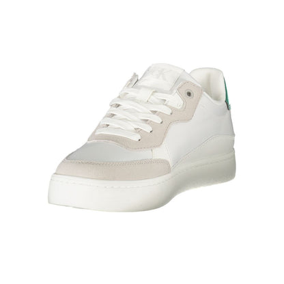 Calvin Klein White Leather Men Sneaker with lace-up design and logo print, offering comfort and style for the modern trendsetter.