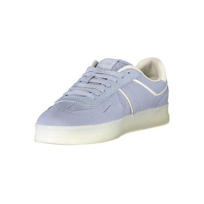Tommy Hilfiger Blue Leather Women Sneaker with white accents, showcasing classic design and durable materials in a stylish sports shoe.