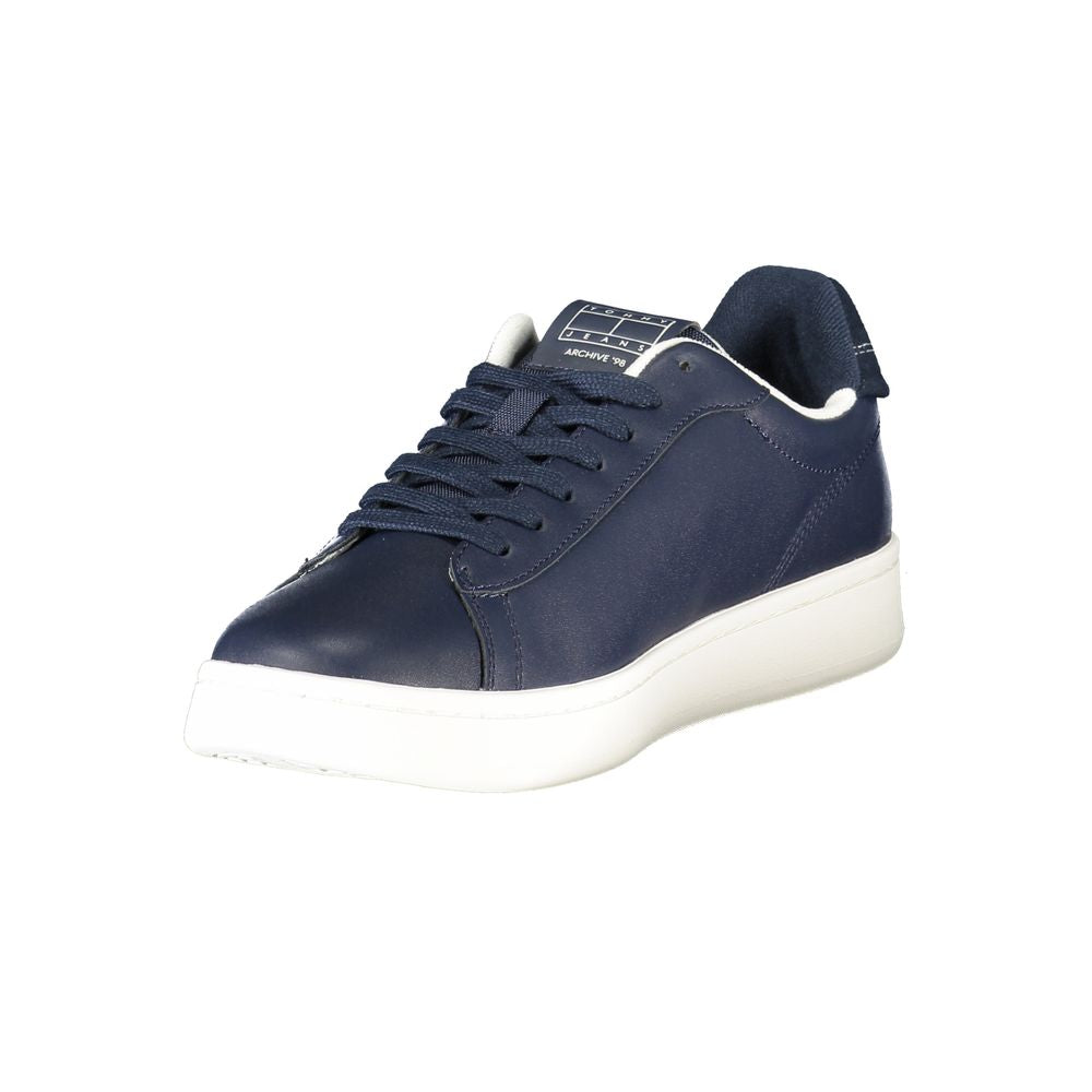 Tommy Hilfiger Blue Leather Men Sneaker with stylish design and comfortable, durable build, featuring a removable footbed.