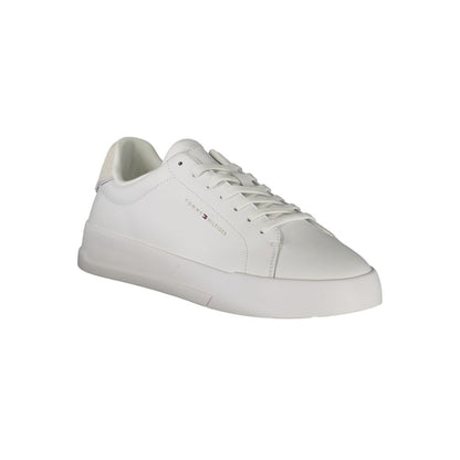 Tommy Hilfiger White Leather Men Sneaker with contrasting grey details and iconic logo.