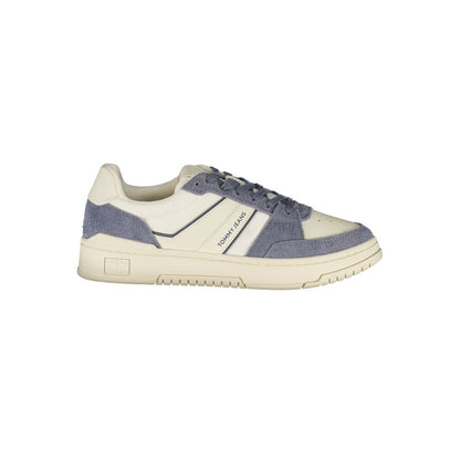 Tommy Hilfiger White Leather Men Sneaker with contrasting blue details and removable footbed.