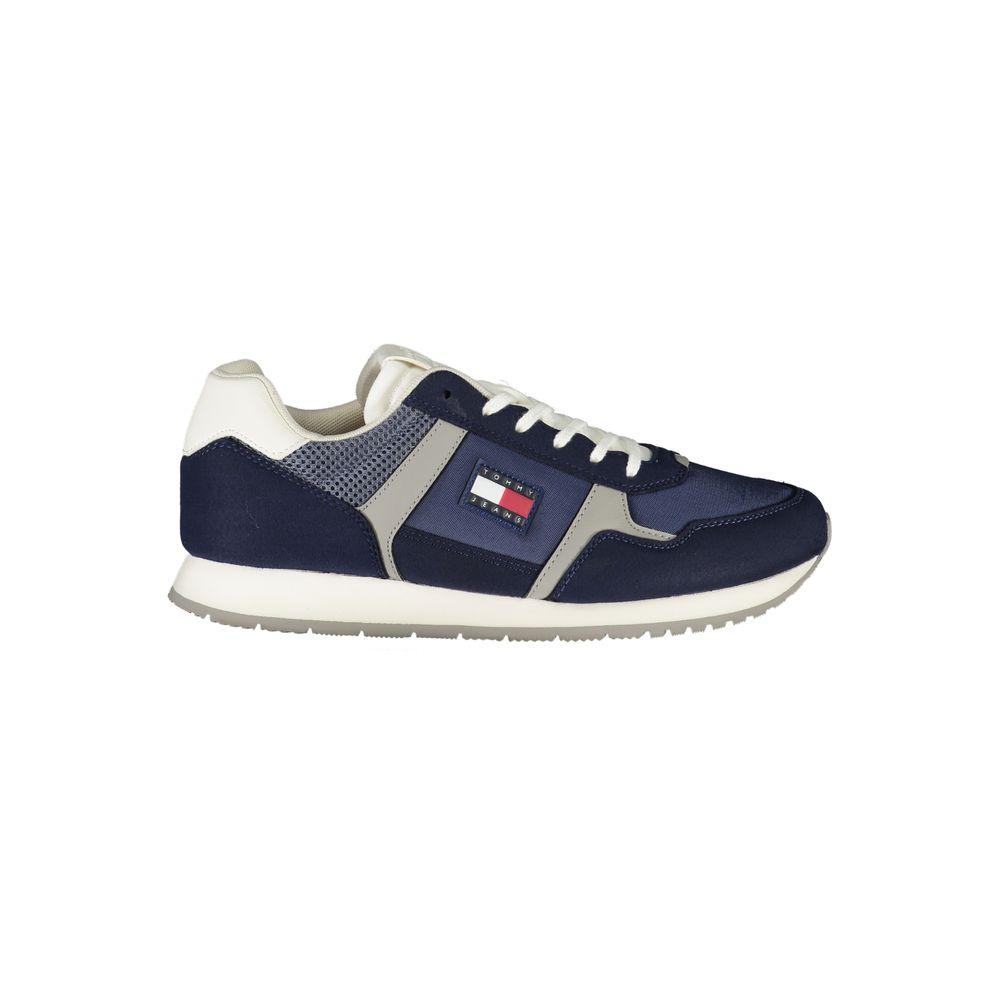 Tommy Hilfiger Blue Polyester Men Sneaker with iconic logo and removable footbed, featuring a stylish design perfect for casual wear.