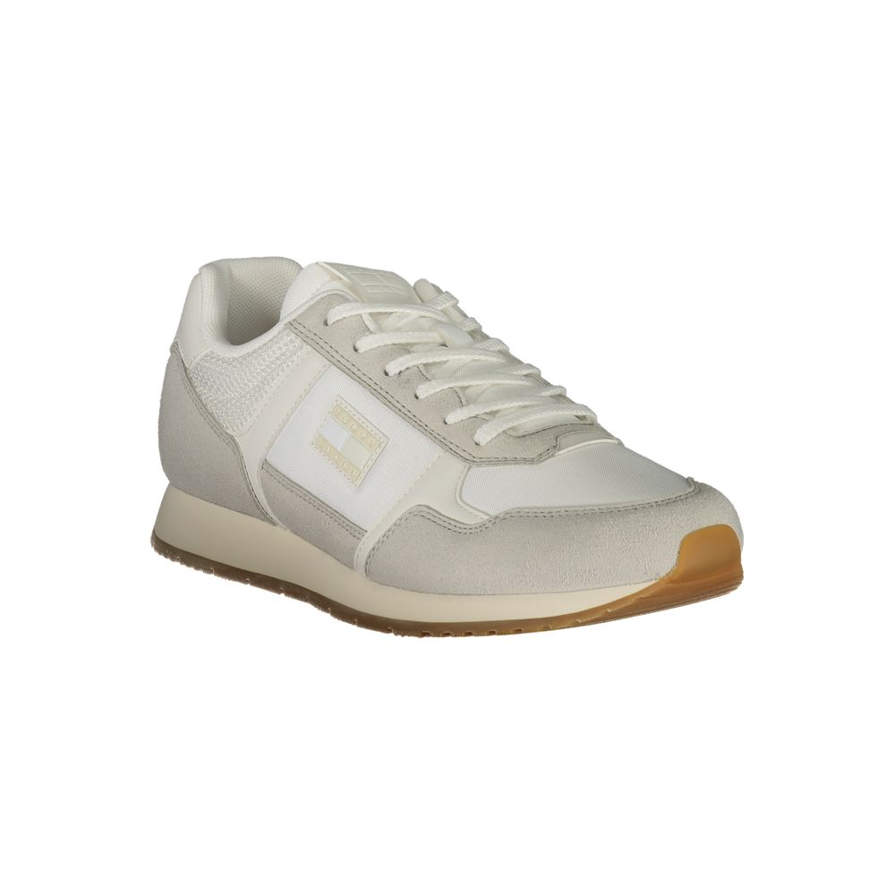 Tommy Hilfiger White Polyester Men Sneaker, classic lace-up with logo, durable and stylish footwear for men.