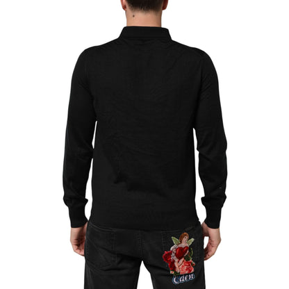 Dolce & Gabbana Black Cashmere Polo Men Longsleeves Sweater