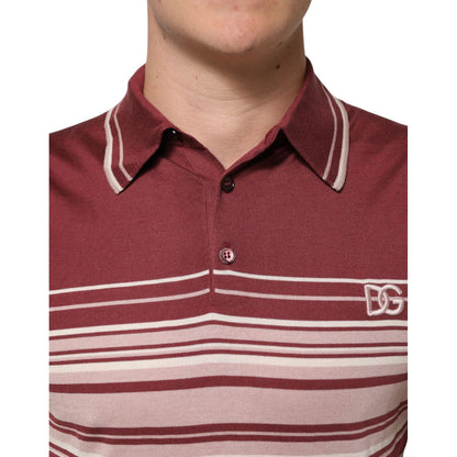 Dolce & Gabbana Cotton Burgundy Striped DG Logo Polo T-shirt
