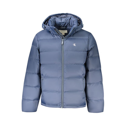 Calvin Klein Blue Polyamide Men Jacket with removable hood and eco-friendly design offering wind and water resistance.