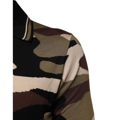 Dolce & Gabbana Camouflage Brown Silk Military Polo T-shirt