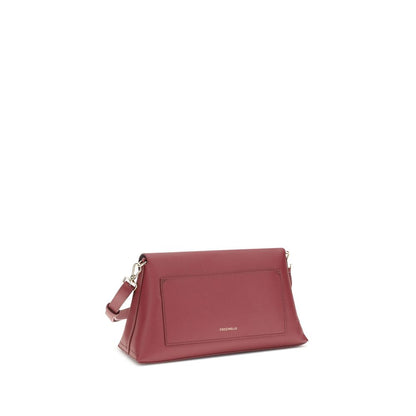 Coccinelle Red Calf Leather Bos Taurus Shoulder Bag with twist lock and adjustable handle.
