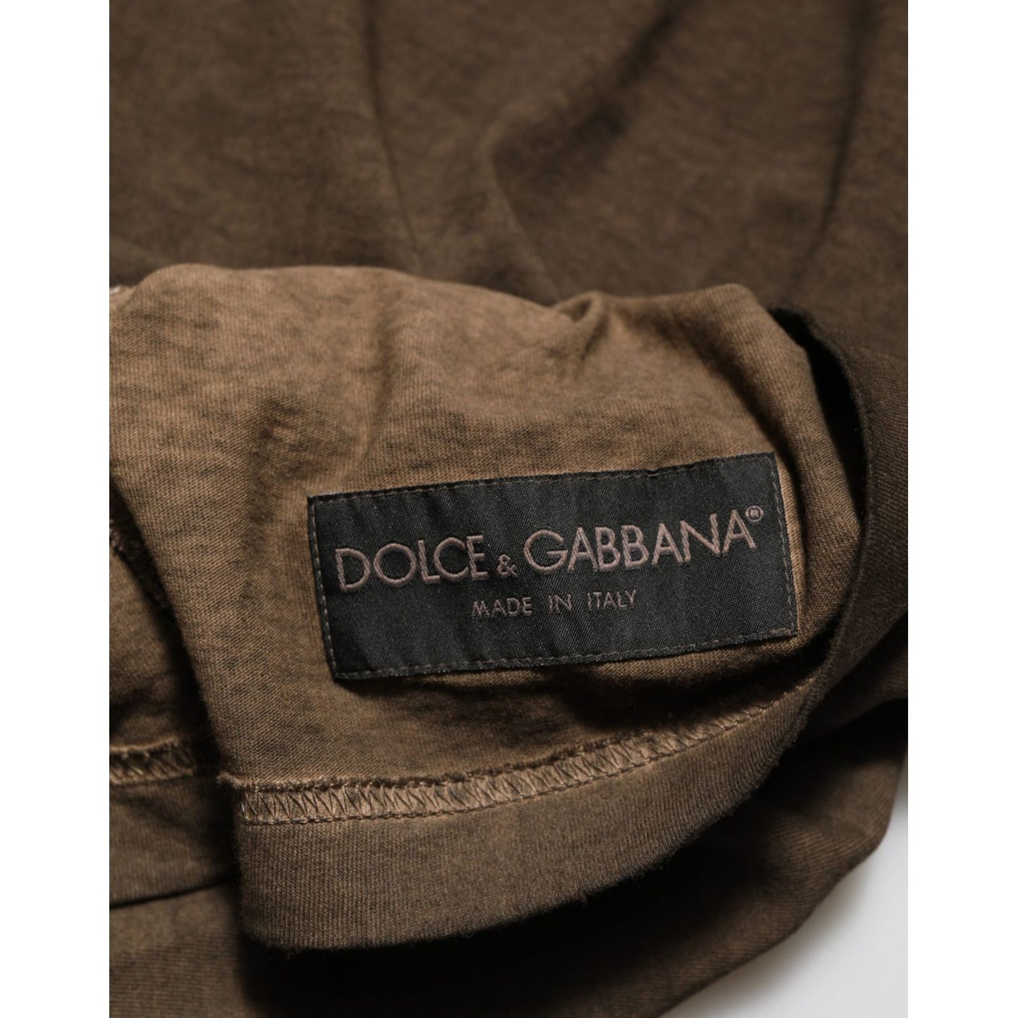 Dolce & Gabbana Dark Brown Cotton Tattered Logo Men T-shirt