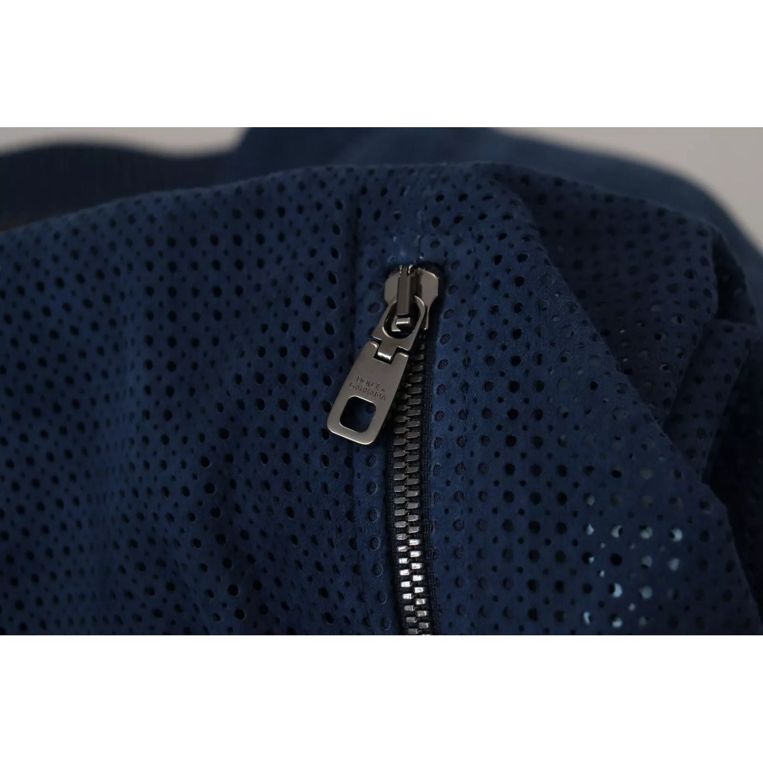Dolce & Gabbana Blue Leather Perforated Full Zip Jacket
