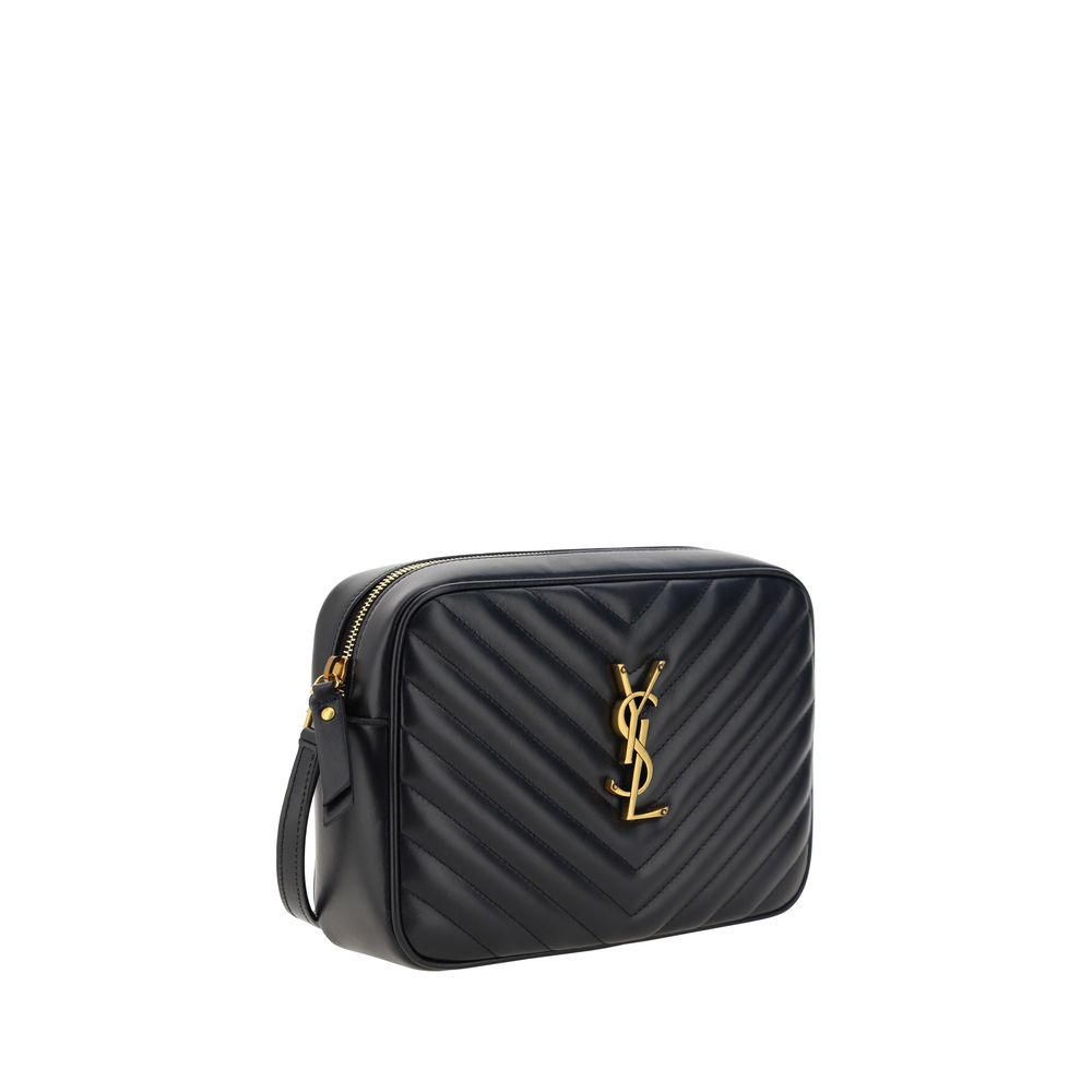 Saint Laurent Black Calf Leather Bos Taurus Shoulder Bag with quilted design and gold logo