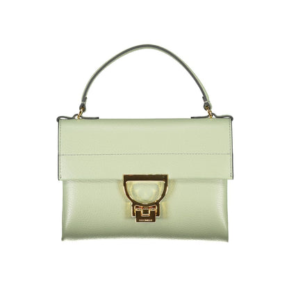 Coccinelle Green Leather Women Handbag with gold twist lock and top handle, Italian crafted, elegant and versatile fashion accessory