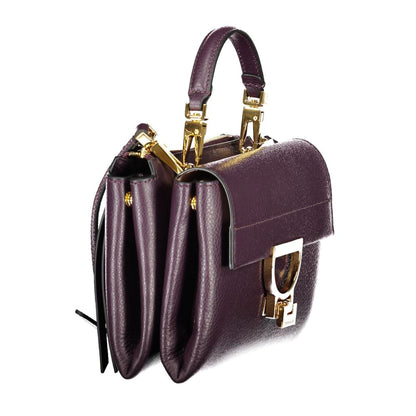 Coccinelle Purple Leather Women Handbag with gold hardware, featuring adjustable shoulder strap and elegant design.