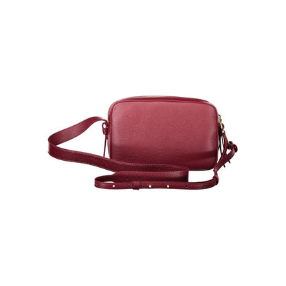 Coccinelle Purple Leather Women Handbag with adjustable strap. Features dual compartments and zip closure, perfect for versatile styling.