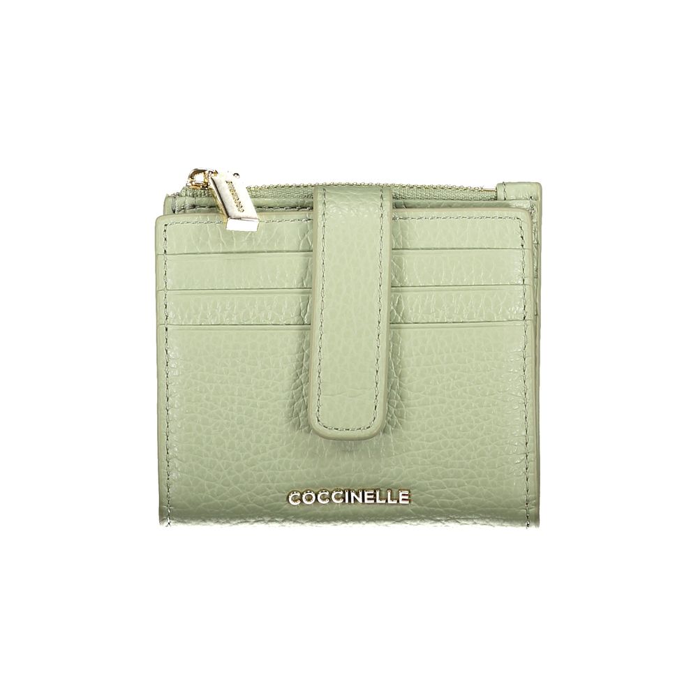Coccinelle Green Leather Women Wallet featuring Italian craftsmanship in chic design with triple cardholder space and secure closures.