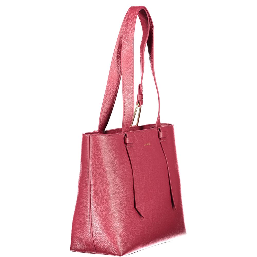 Coccinelle Purple Leather Women Handbag with dual shoulder handles and zip closure, showcasing elegant design and functionality.