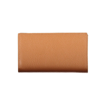 Coccinelle Brown Leather Women Wallet, elegant Italian design with secure zip and snap closure for organized style.