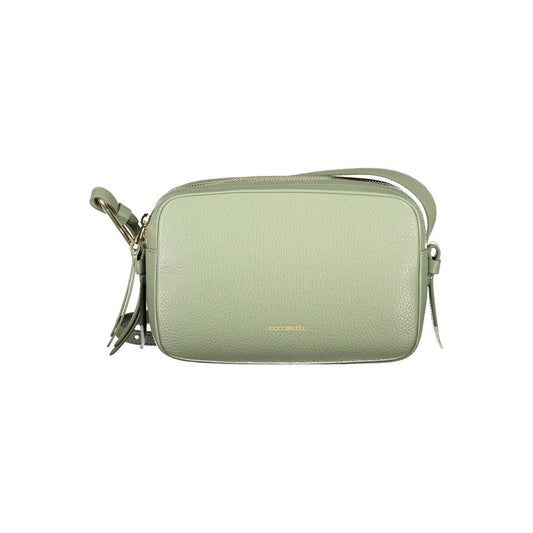Coccinelle Green Leather Women Handbag with adjustable strap and zip closure, showcasing Italian elegance and contemporary style.