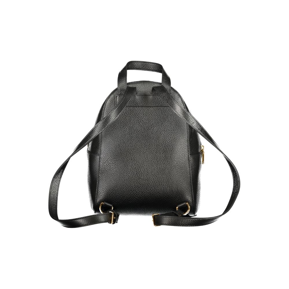 Back view of Coccinelle Black Leather Women Backpack showcasing premium leather straps and sleek design.