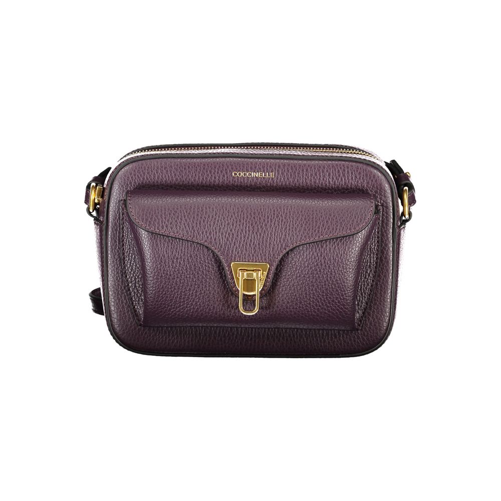 Coccinelle Purple Leather Women Handbag with adjustable strap and compartments, showcasing Italian style and modern design.