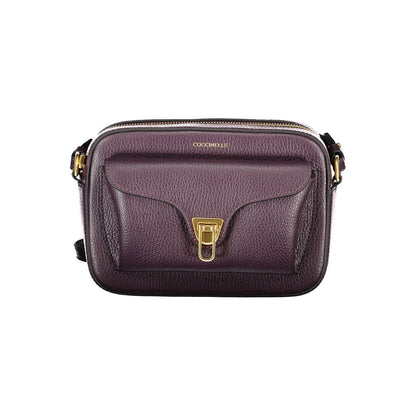 Coccinelle Purple Leather Women Handbag with adjustable strap and compartments, showcasing Italian style and modern design.