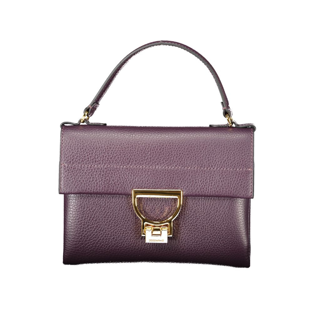 Coccinelle Purple Leather Women Handbag with single handle and gold clasp, showcasing Italian elegance and refined craftsmanship.