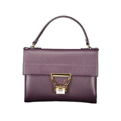 Coccinelle Purple Leather Women Handbag with single handle and gold clasp, showcasing Italian elegance and refined craftsmanship.