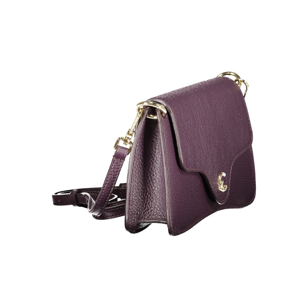 Coccinelle Purple Leather Women Handbag featuring Italian craftsmanship, versatile snap closure, and adjustable strap for chic style.