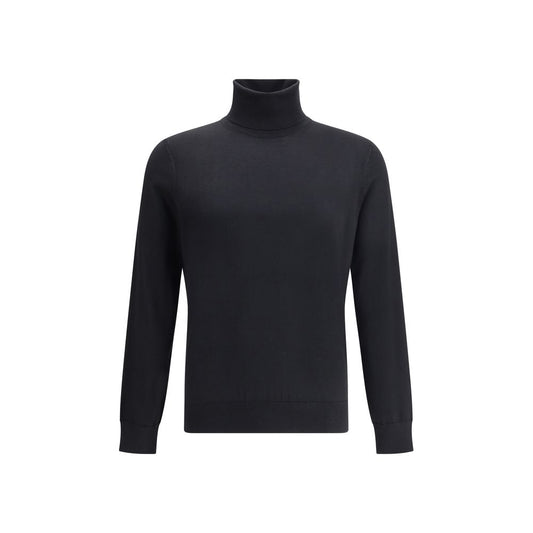 ZEGNA Black Cashmere Turtleneck sweater featuring high collar, ribbed cuffs and hem for a sophisticated fit, made from cashmere and silk.