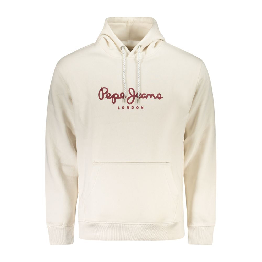Pepe Jeans White Cotton Men Sweater with logo, eco-conscious design, and central pocket, perfect for everyday style.