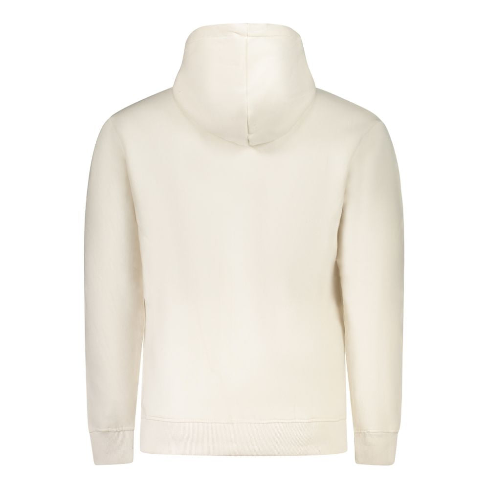 Back view of Pepe Jeans White Cotton Men Sweater with hood, showcasing the eco-friendly design and minimalist style.