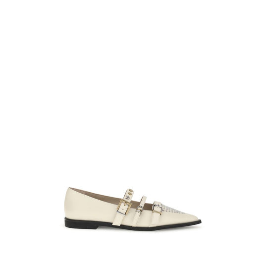 PINKO Cream Leather Ballet Flats
