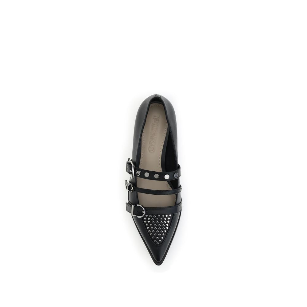 PINKO Black Calf Leather Bos Taurus Ballet Flats