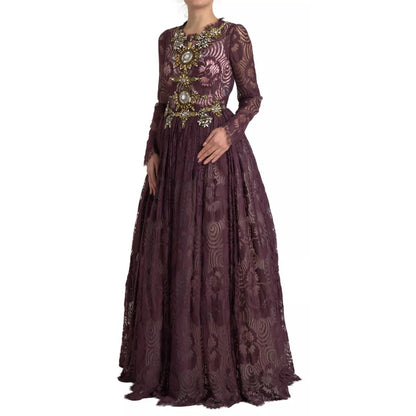 Dolce & Gabbana Purple Viscose Crystal A-Line Gown Dress