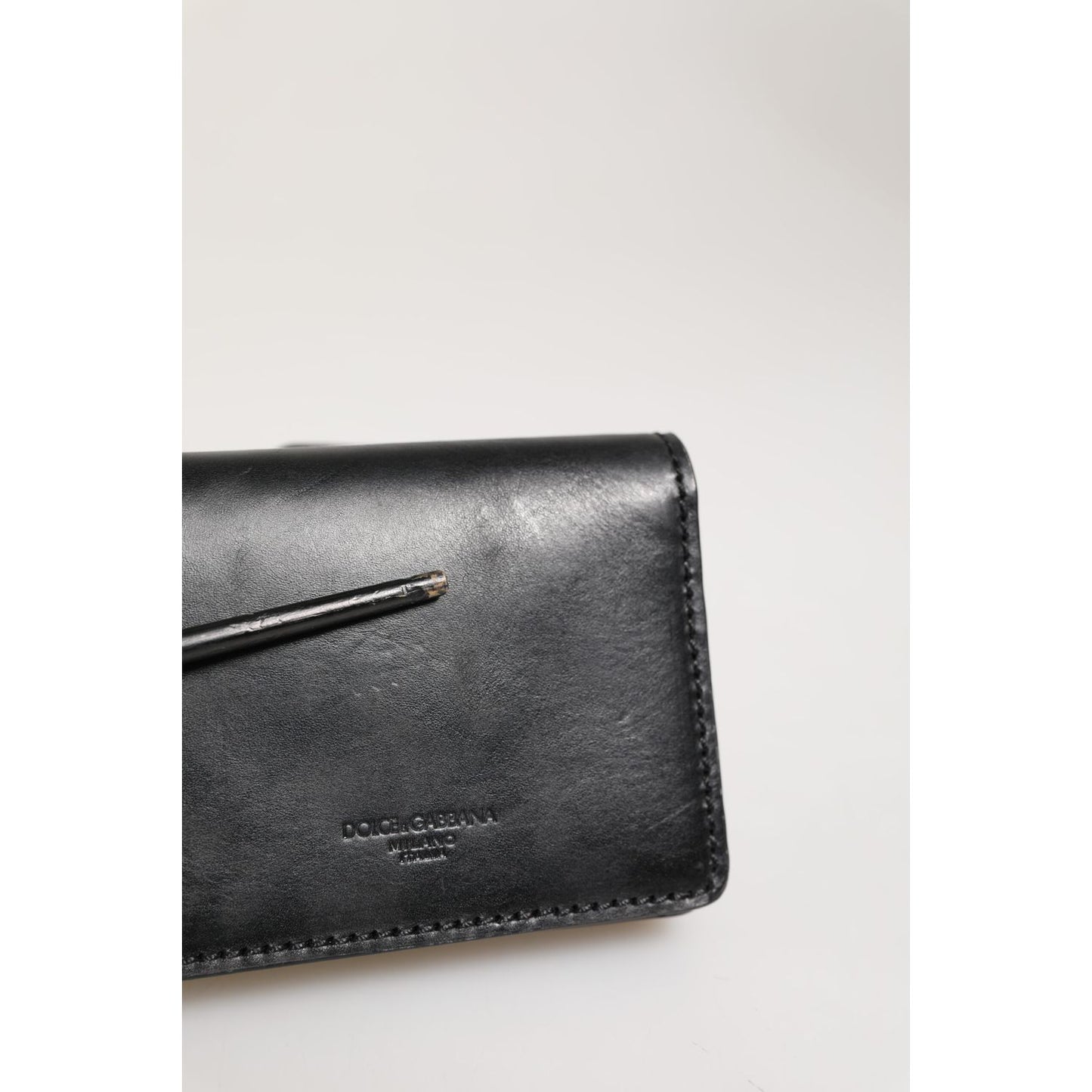 Dolce & Gabbana Black Leather Bifold Card Holder Mens Coin Purse Key Clip Wallet