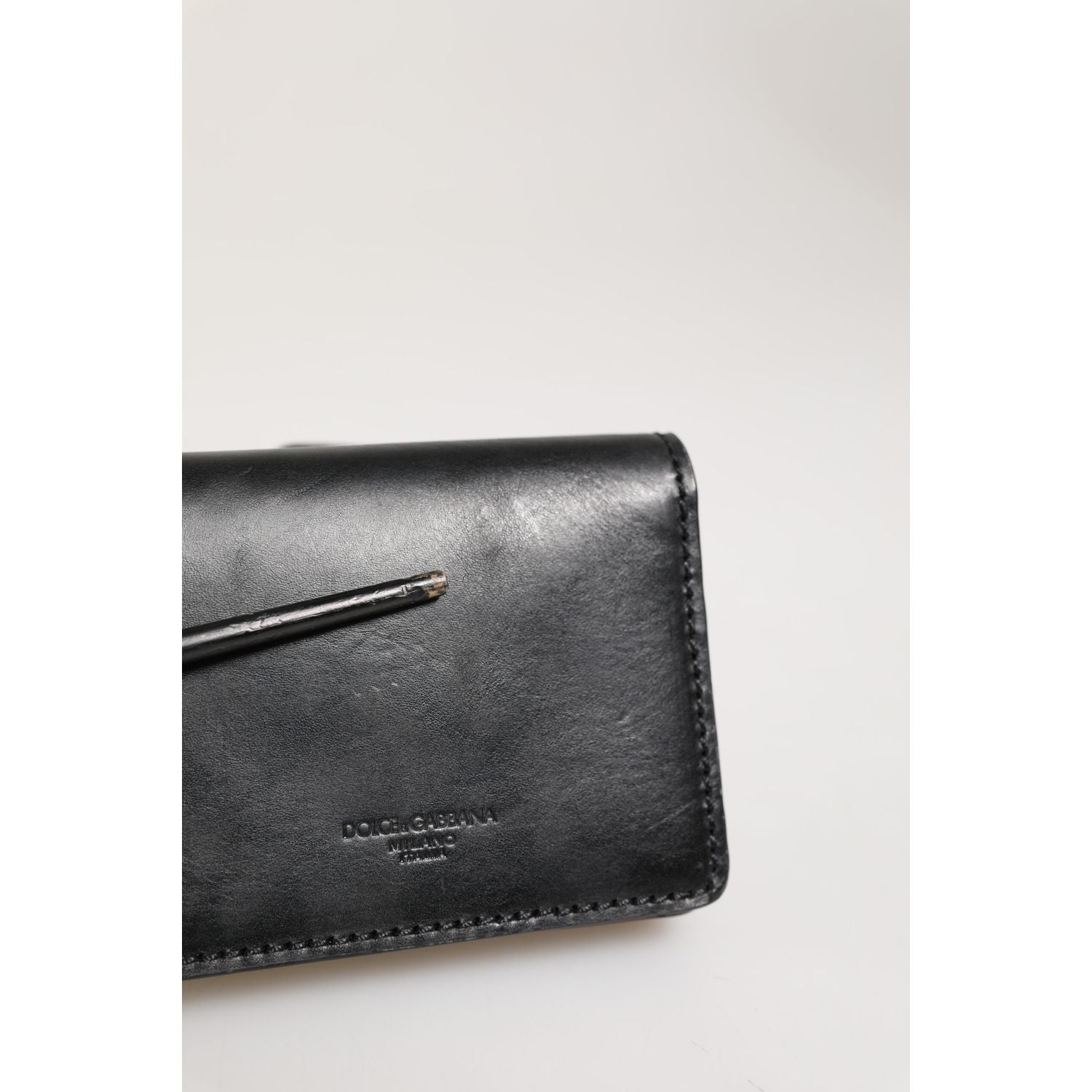 Dolce & Gabbana Black Leather Bifold Card Holder Mens Coin Purse Key Clip Wallet